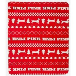 Victoria's Secret PINK Red‎ Dachshund Dog Christmas Sherpa 50x60 Throw Blanket